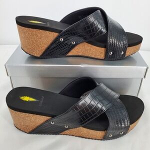 Volatile Womens 11 Riverside Platform Wedge Slide Sandal Black Croco New In Box